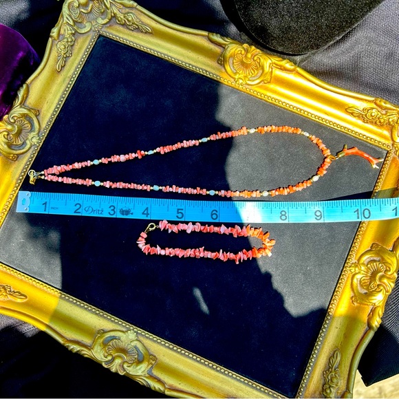 Antique Coral and Freshwater Pearl Necklace and Bracelet Set - Picture 2 of 3